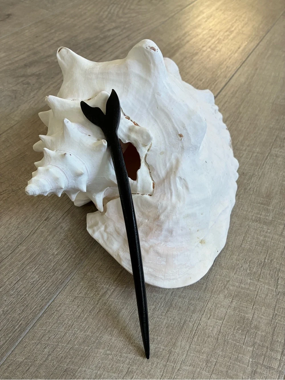 Dark Wood Fish Tail Hair Stick - Sleek Bun Accessory